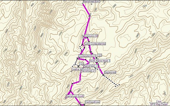 Kosciuszko National Park Topographic Map 10 Nov 2009: The Rams Head Range Via Mt Kosciuszko